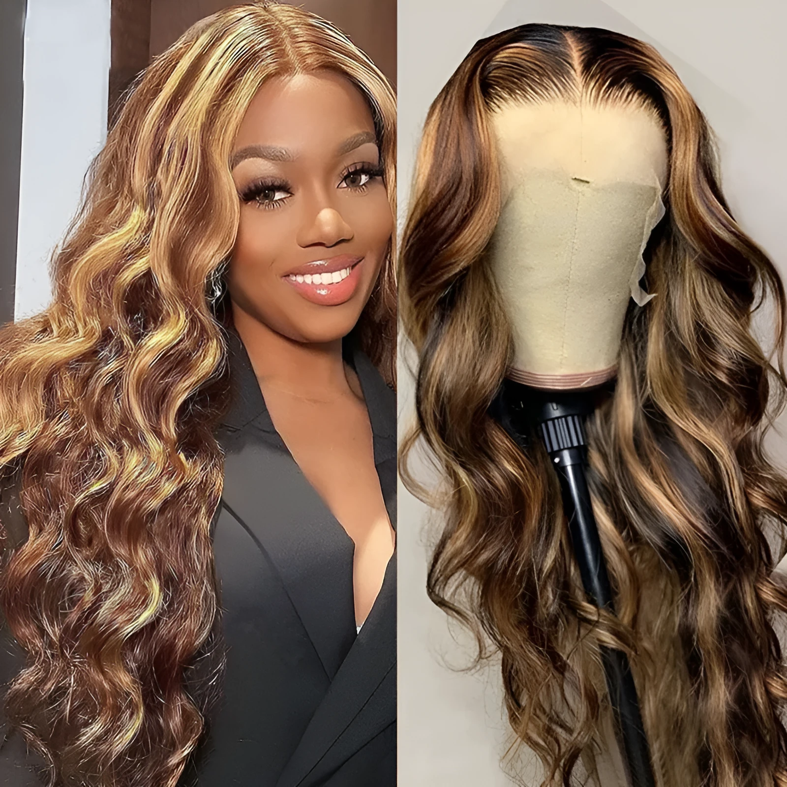 Real human hair front lace wig P4 27 piano colour fully hand-woven for ladies