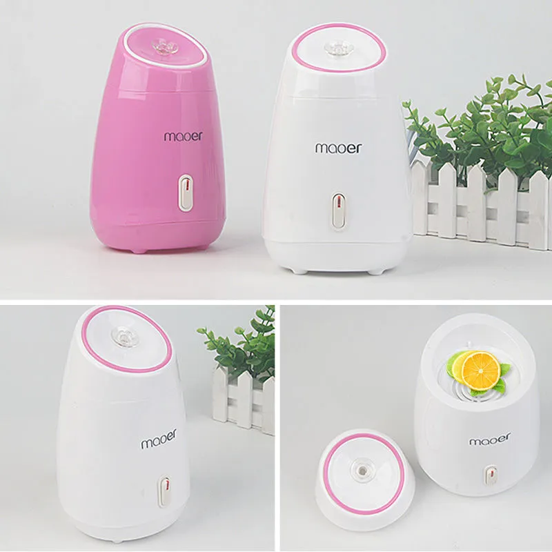 Pink nano ionic face steamer with fruit steam pad for home skin detoxification