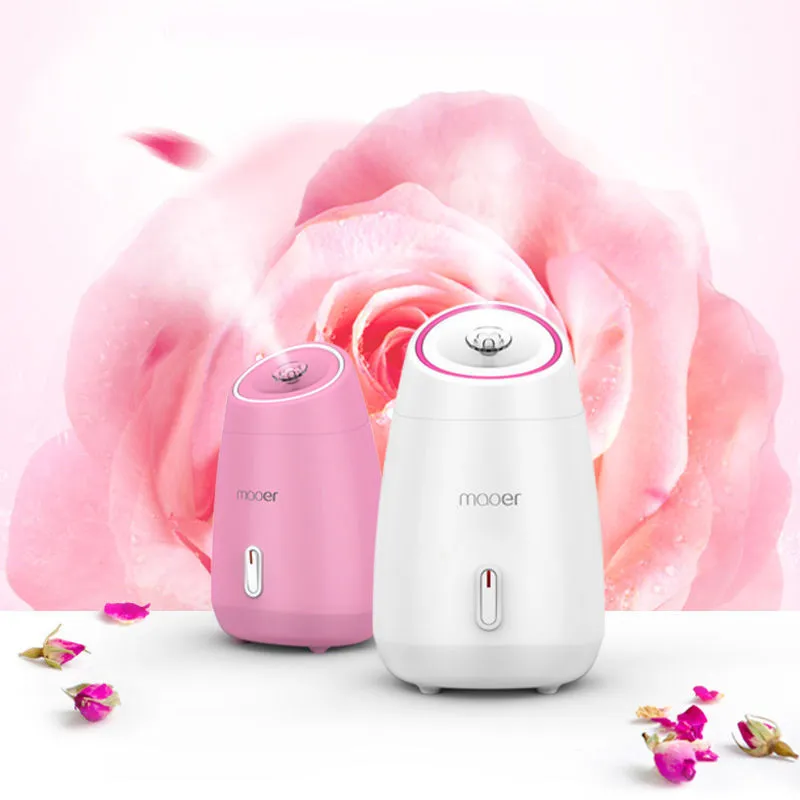 Pink nano ionic face steamer with fruit steam pad for home skin detoxification
