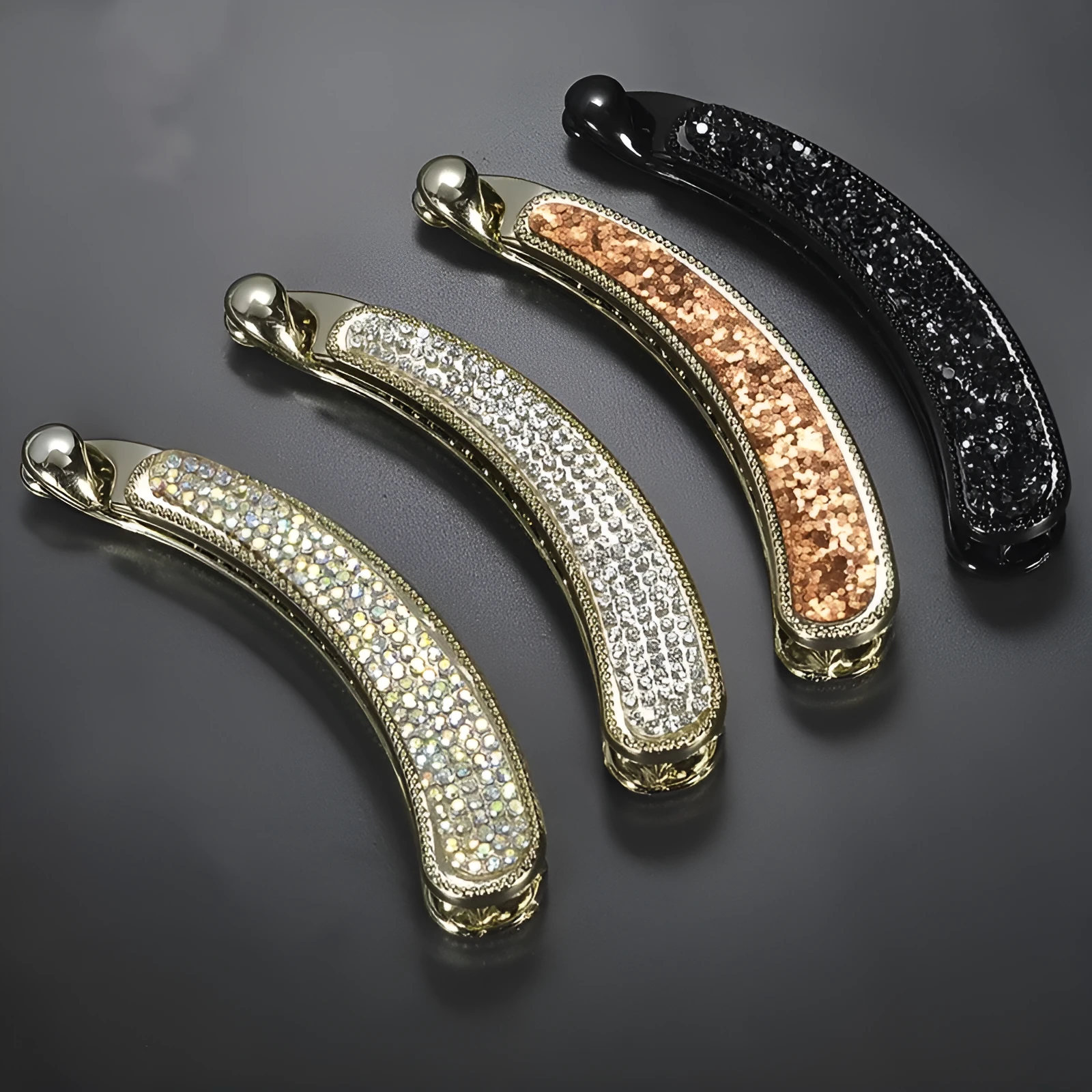 Rhinestone chicken leg banana hairpin with diamond inlay vertical clip approximately 10cm long