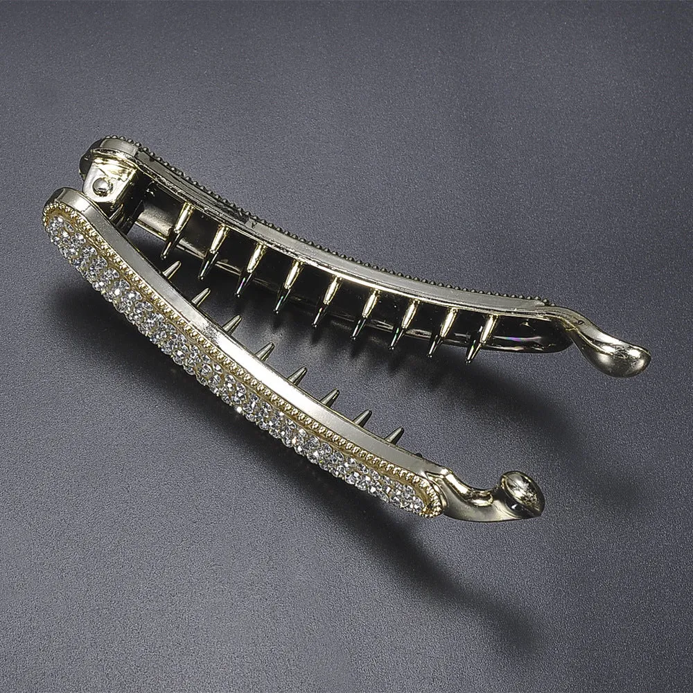 Rhinestone chicken leg banana hairpin with diamond inlay vertical clip approximately 10cm long