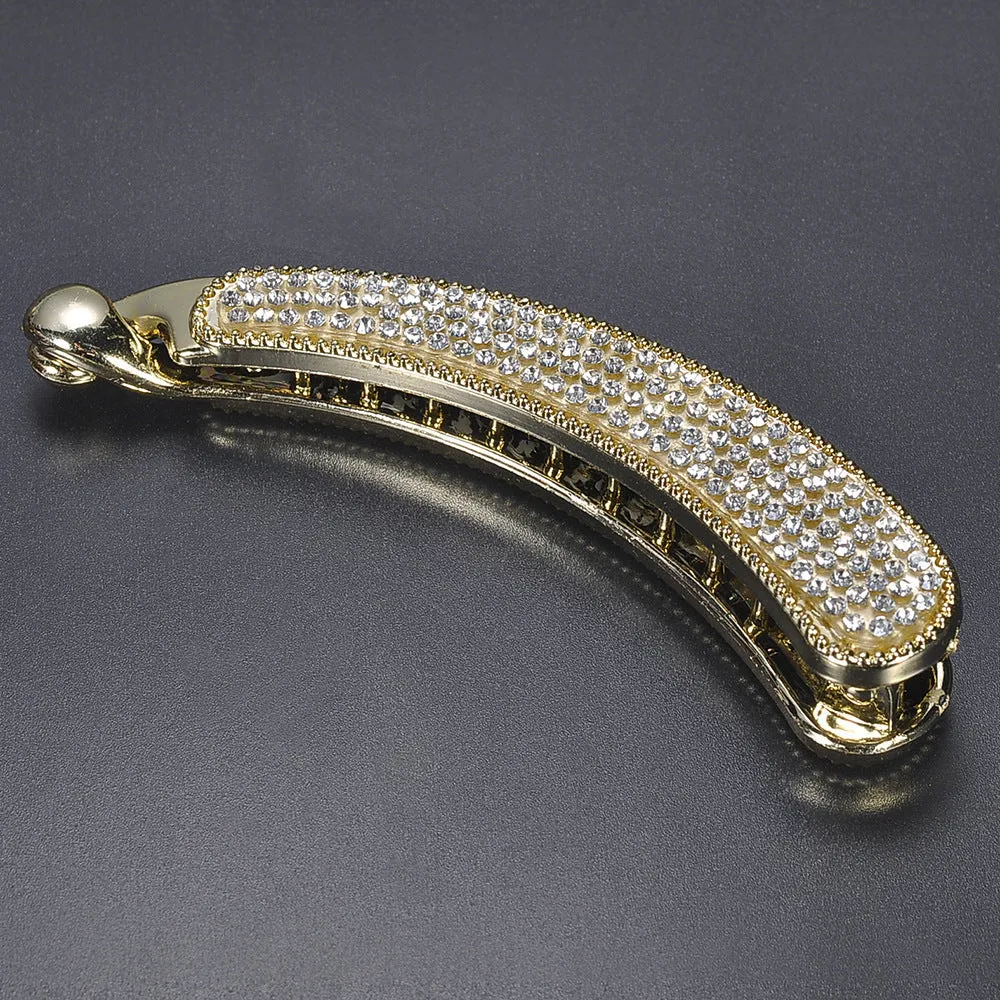 Rhinestone chicken leg banana hairpin with diamond inlay vertical clip approximately 10cm long