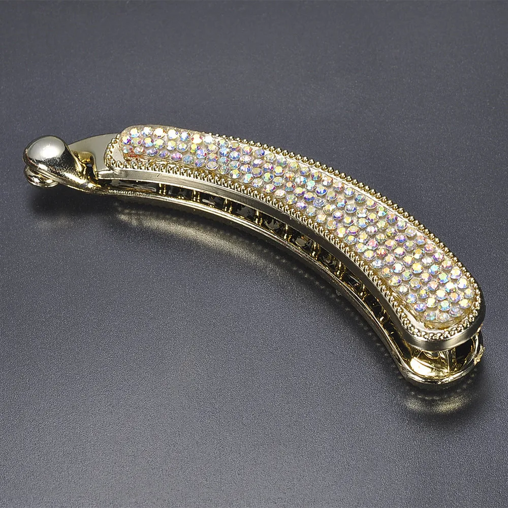 Rhinestone chicken leg banana hairpin with diamond inlay vertical clip approximately 10cm long