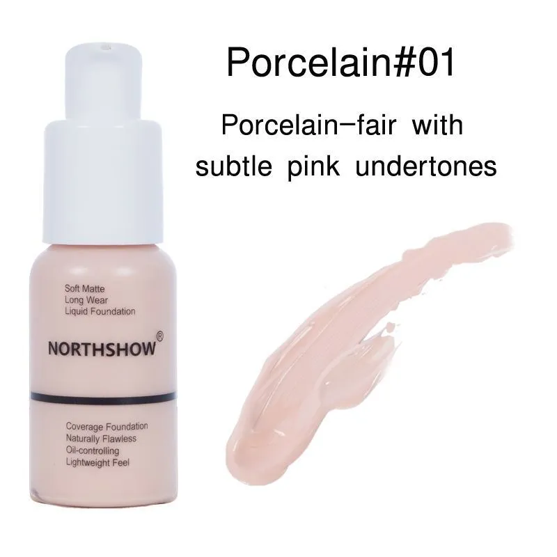 Oil control concealer foundation bottle 3.4cm x 3.4cm x 10cm with switch pump head, available in 6 shades from Porcelain to Honey