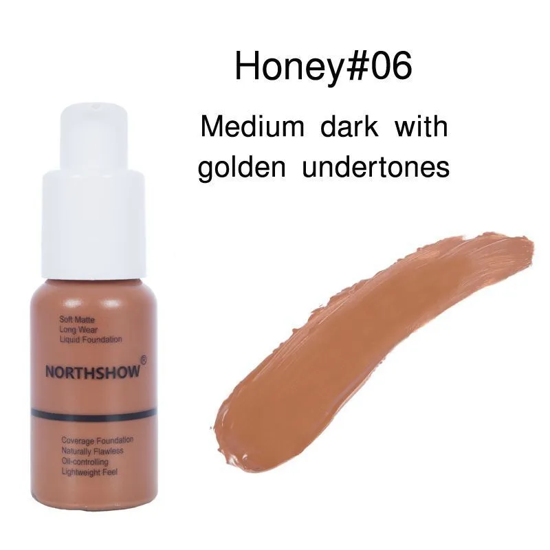 Oil control concealer foundation bottle 3.4cm x 3.4cm x 10cm with switch pump head, available in 6 shades from Porcelain to Honey