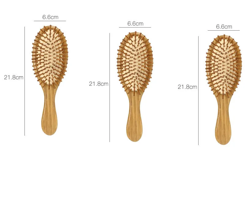 Carbonized bamboo massage comb 66x218mm on a neutral background, showing natural wood texture and teeth