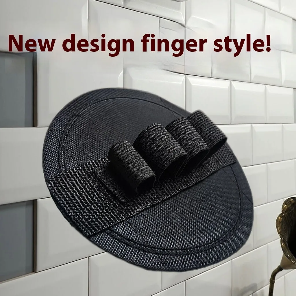 Silicone finger bath gadget with round cake shape and matching towel in lace pattern design