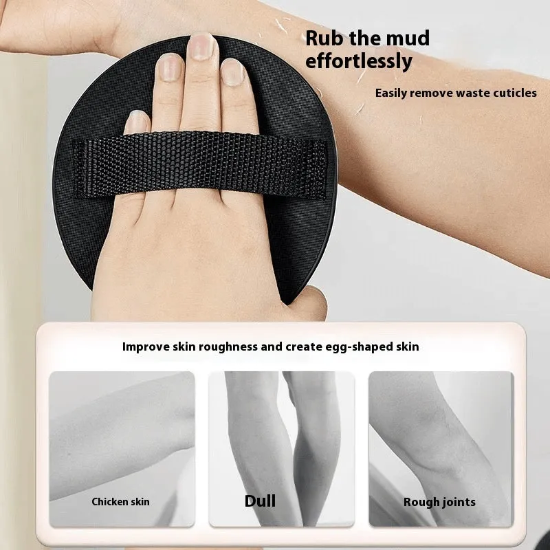 Silicone finger bath gadget with round cake shape and matching towel in lace pattern design