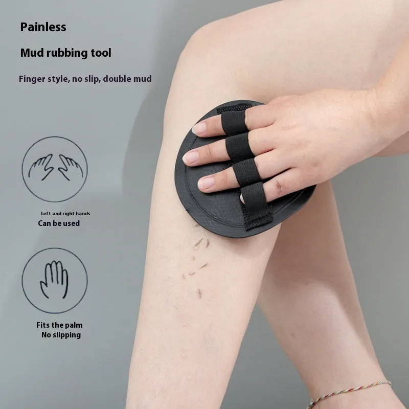 Silicone finger bath gadget with round cake shape and matching towel in lace pattern design