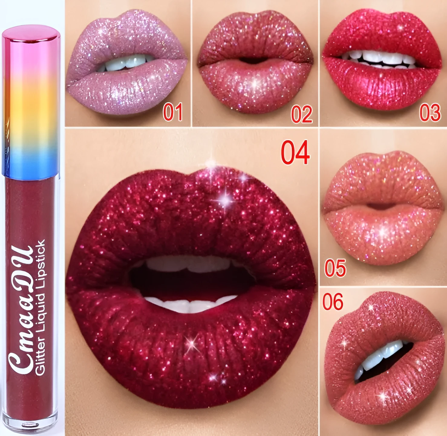 Symphony shiny matte metal lip gloss lipstick 4mL in shade 01 style with silver tube and black cap