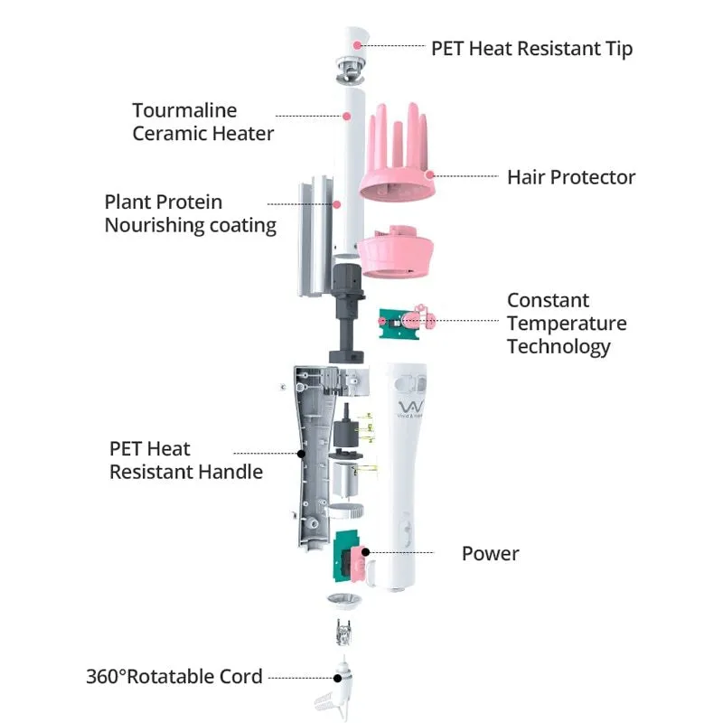 Rotating curling iron with tourmaline ceramic barrel 21-30mm automatic rotation wet dry hair