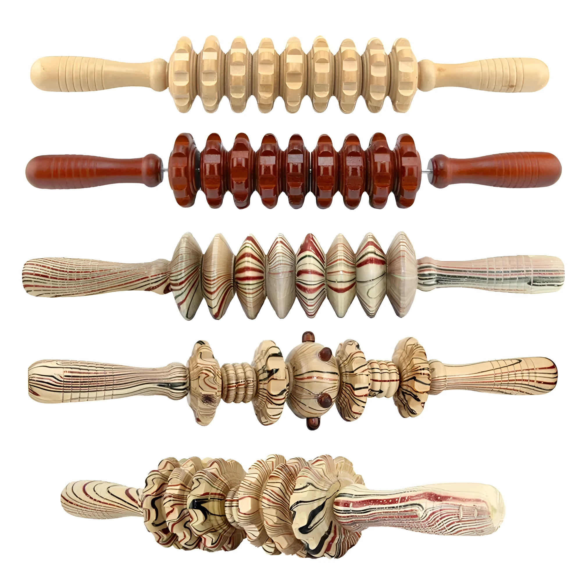 Gym Sports wooden roller massage stick 39 cm length 18 cm roller with steel shaft, five style options