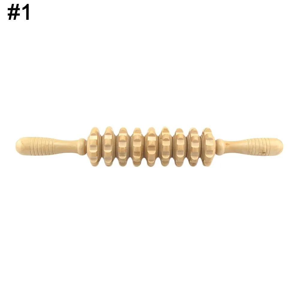 Gym Sports wooden roller massage stick 39 cm length 18 cm roller with steel shaft, five style options