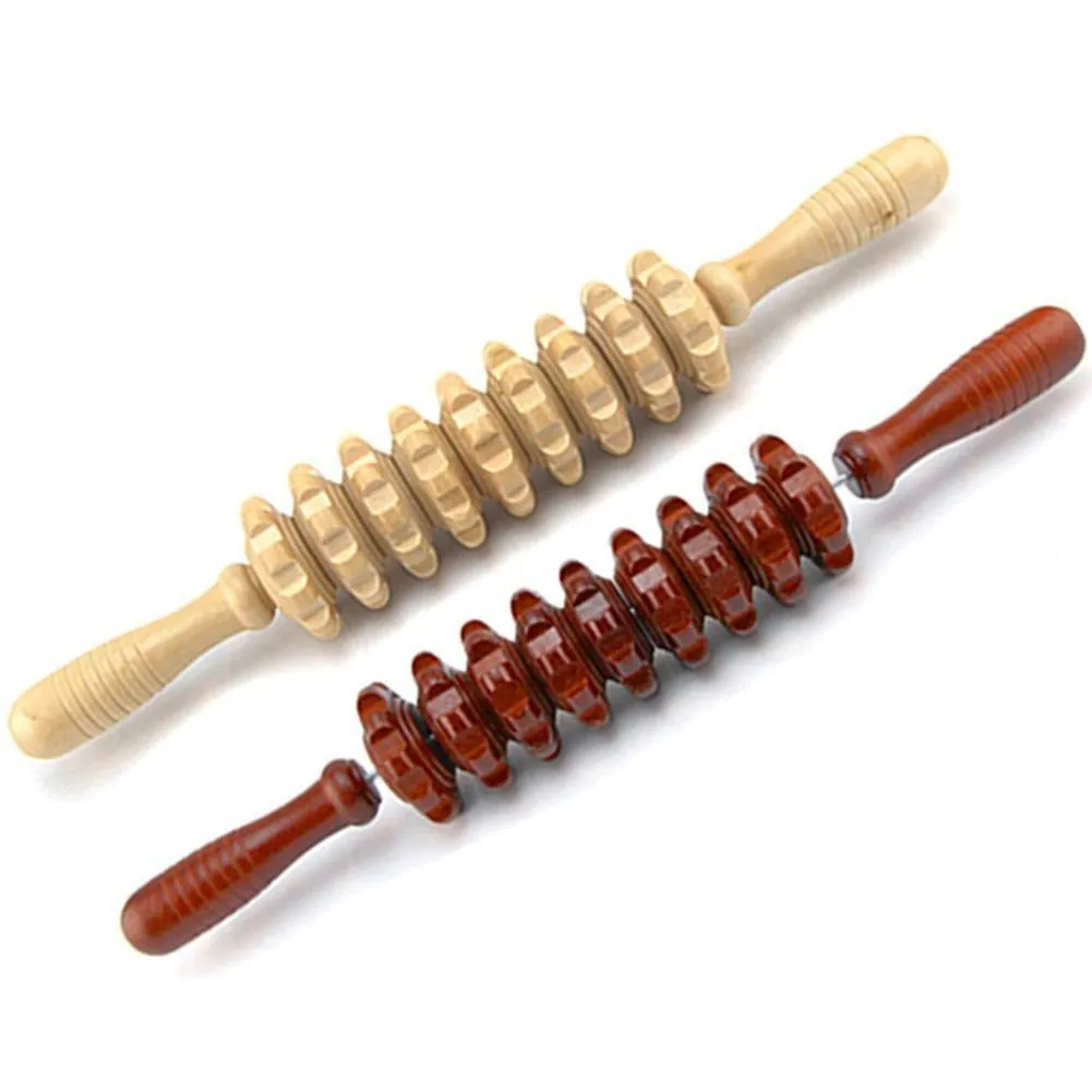 Gym Sports wooden roller massage stick 39 cm length 18 cm roller with steel shaft, five style options