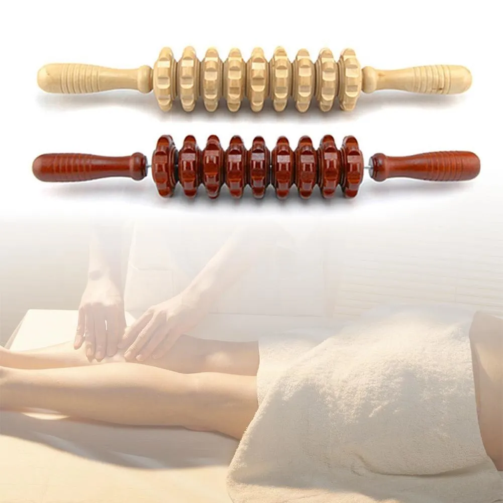 Gym Sports wooden roller massage stick 39 cm length 18 cm roller with steel shaft, five style options