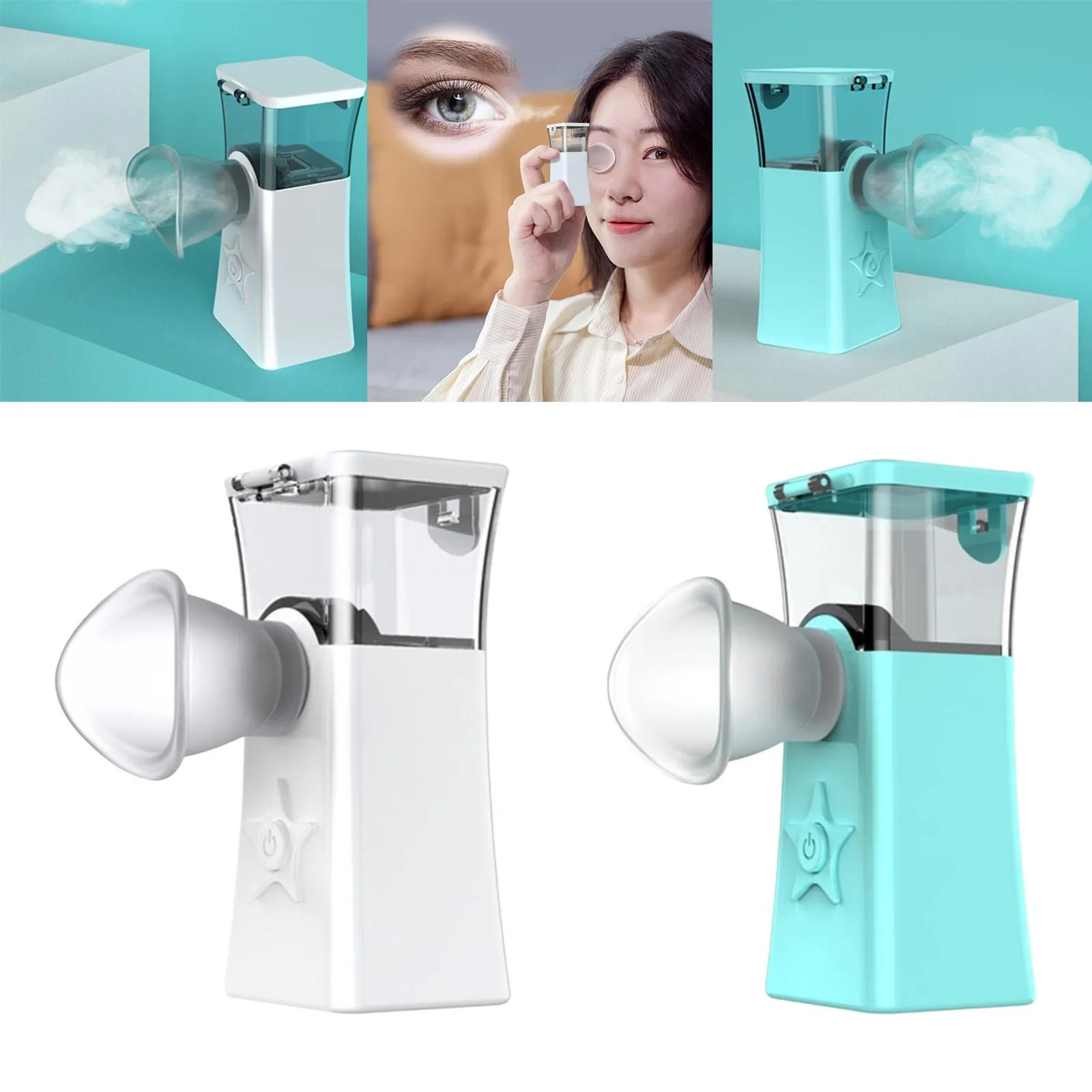 Portable USB nano mist face steamer with 2-in-1 eye and face function in white