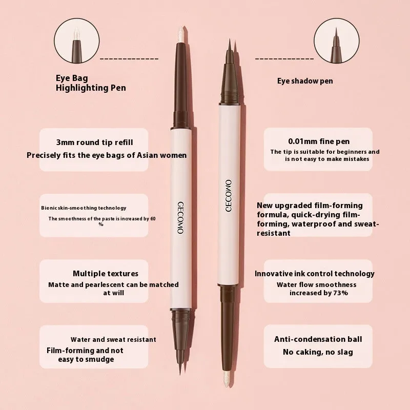 Double-headed silkworm eyeliner pen with stereoscopic star eyes design in pearlescent finish