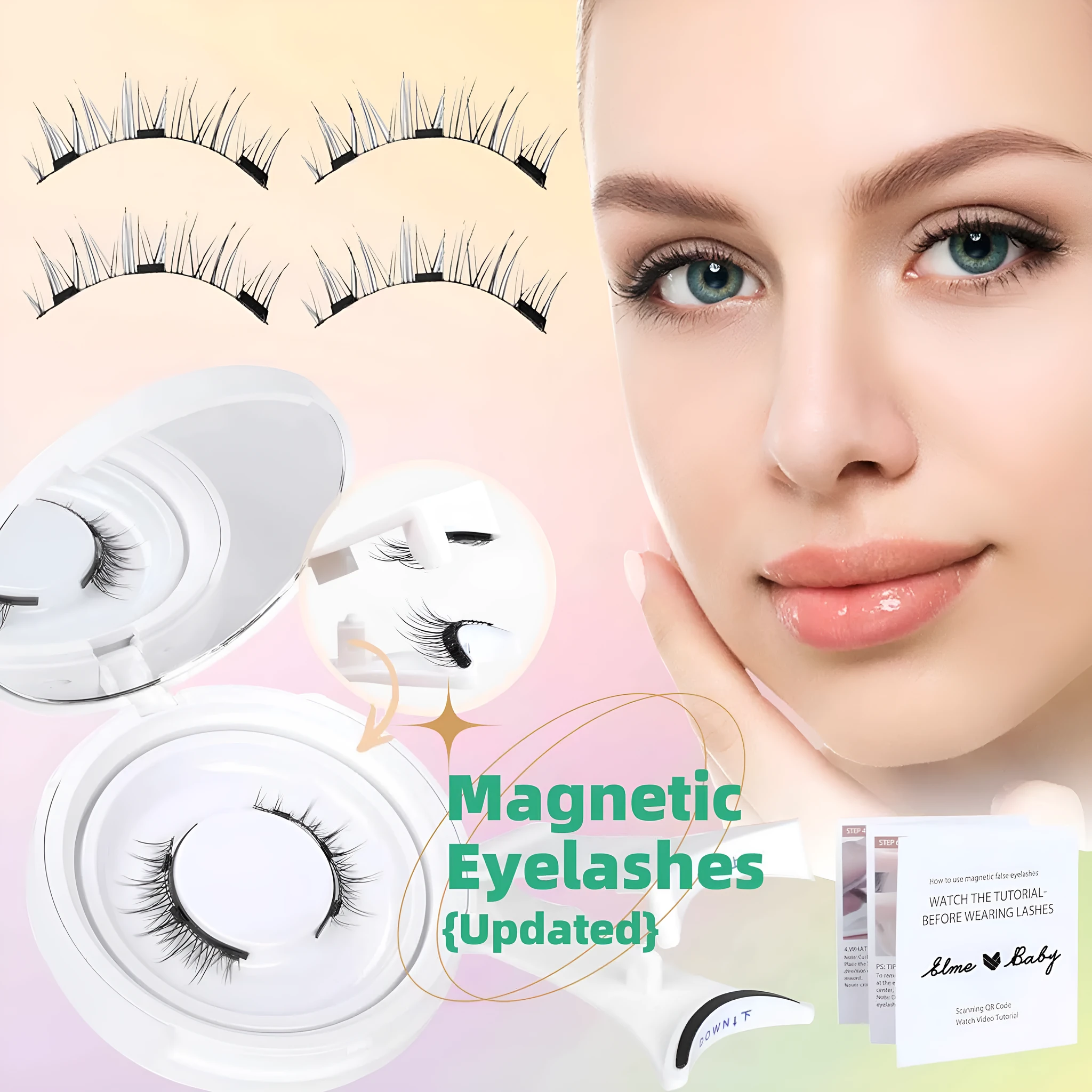Natural magnetic suction false eyelashes soft mink hair daily wear one pair pink white clip