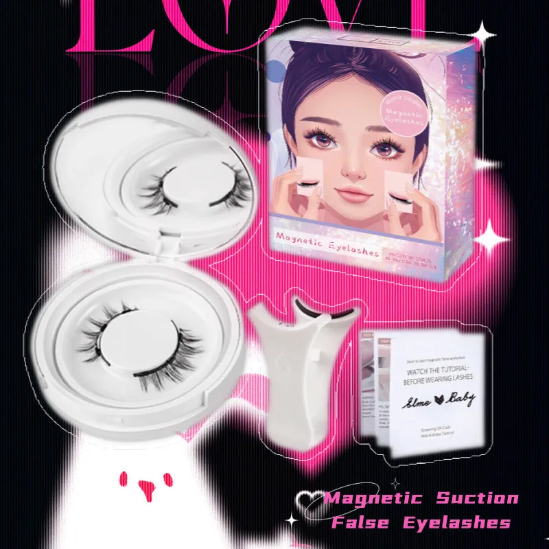 Natural magnetic suction false eyelashes soft mink hair daily wear one pair pink white clip