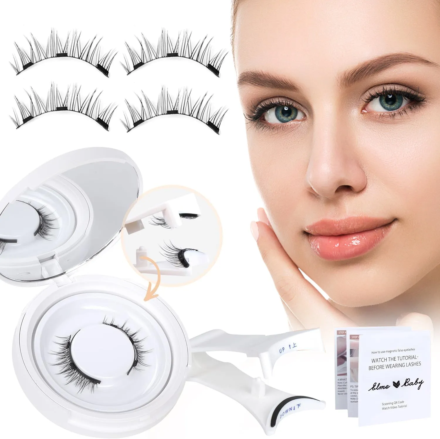 Natural magnetic suction false eyelashes soft mink hair daily wear one pair pink white clip