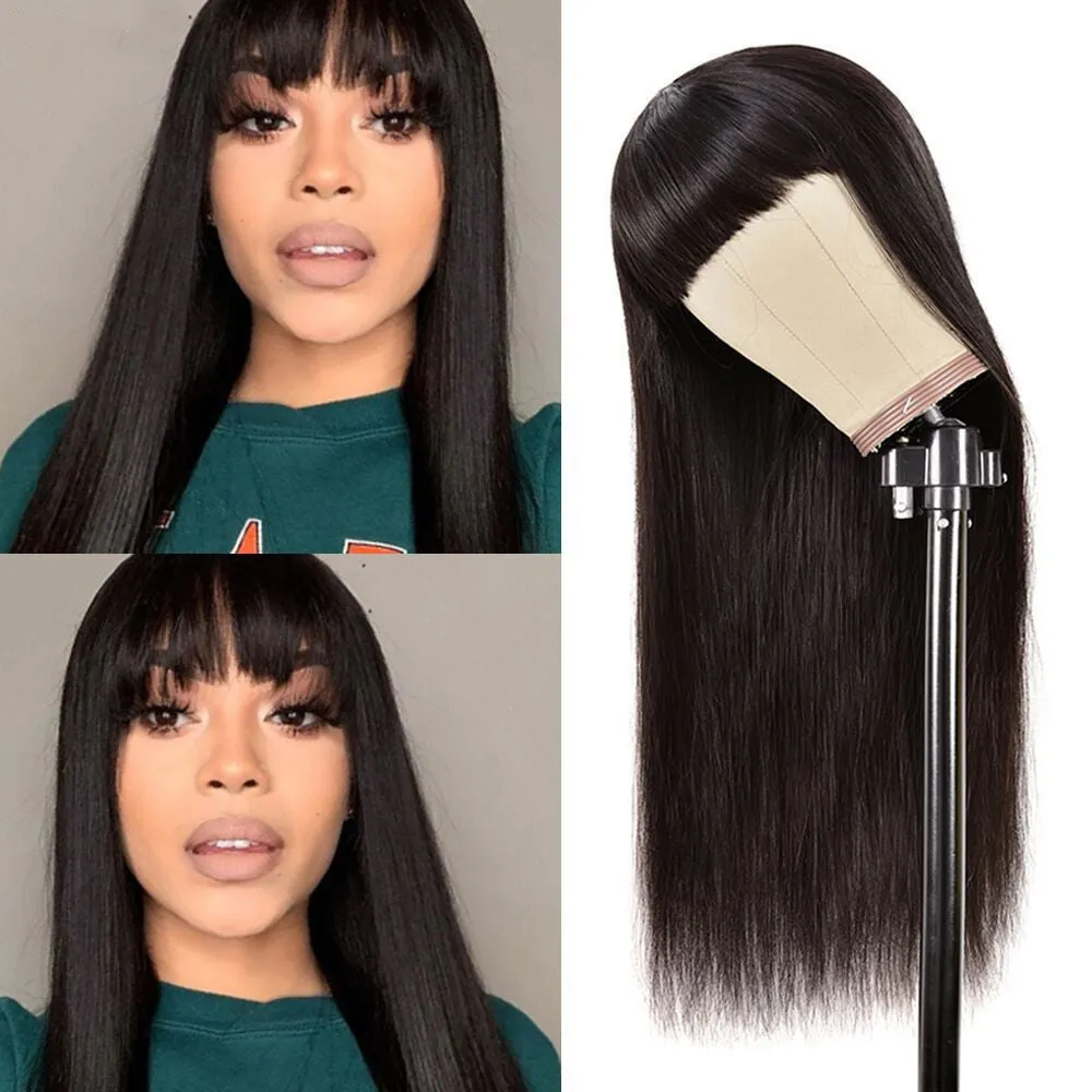 Real human hair Qi bangs wig in black, mechanism construction, star fashion style