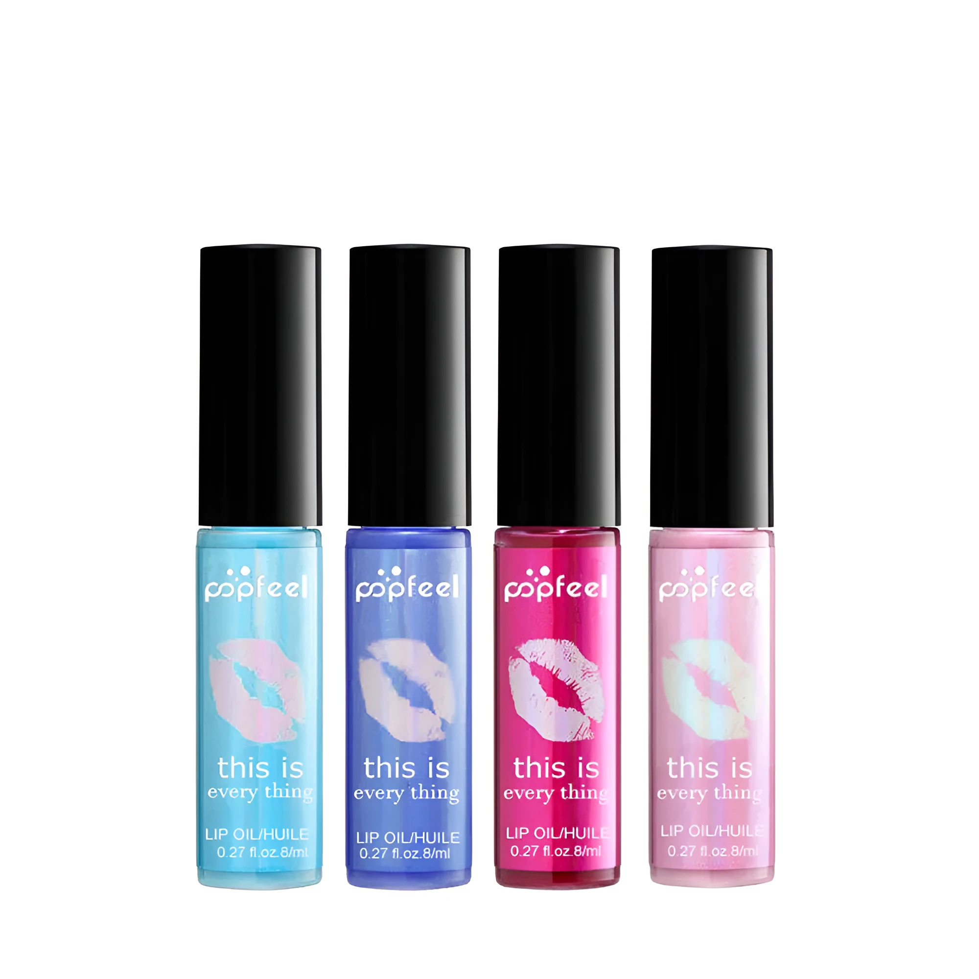 Transparent lip gloss in four colours light blue navy blue pink rose red with multivitamins nourishing formula