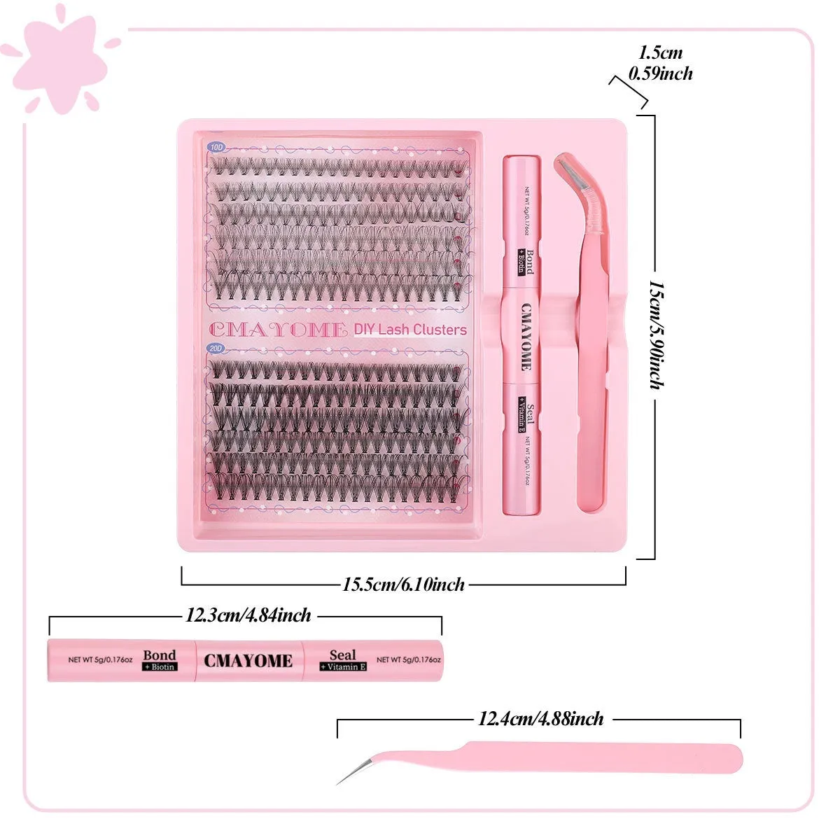 DIY single cluster false eyelashes with artificial fibre construction measuring 15.5cm length