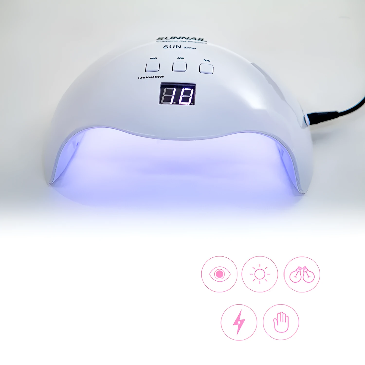 White SUN X9Plus nail phototherapy LED lamp with 21 beads and induction sensor on a desk