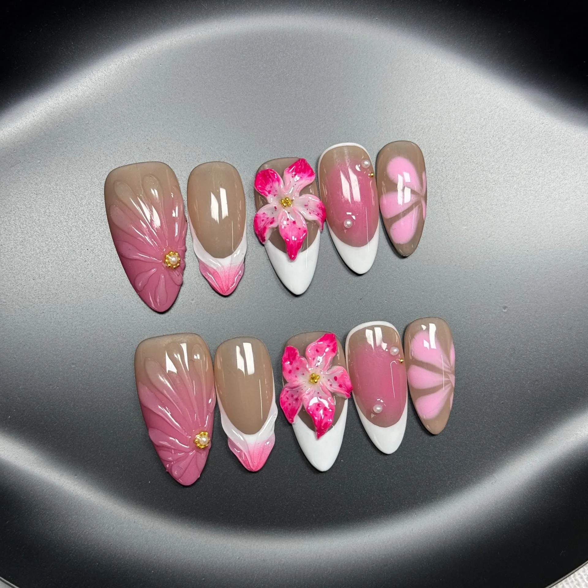 French style lily fluid ice flower three-dimensional plastic nail armour set in assorted colours