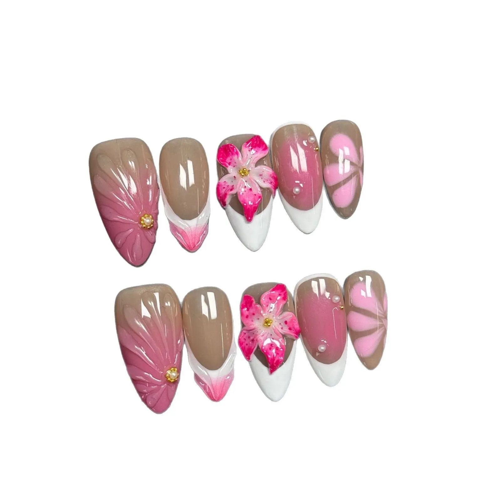 French style lily fluid ice flower three-dimensional plastic nail armour set in assorted colours