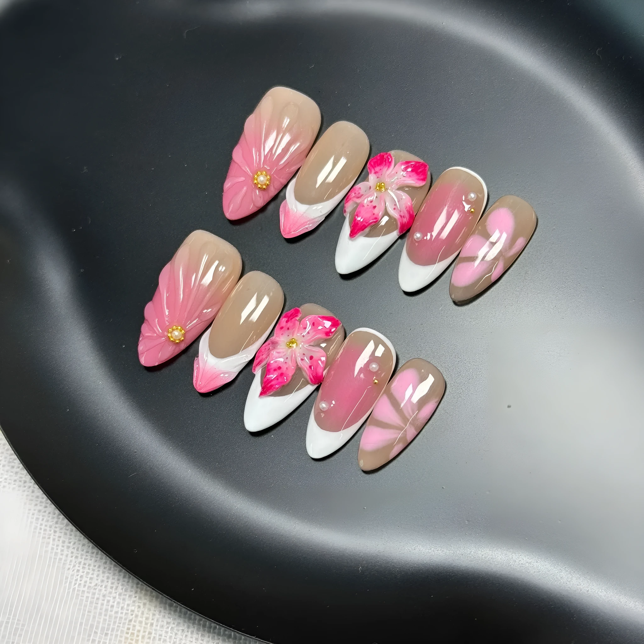 French style lily fluid ice flower three-dimensional plastic nail armour set in assorted colours