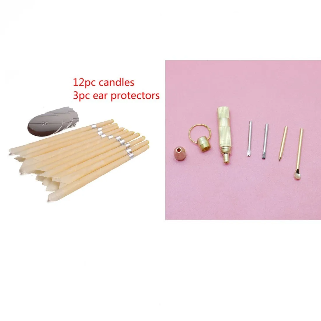 Natural beeswax ear candle for ear wax removal, conical shape, 23.5cm length, on a white background