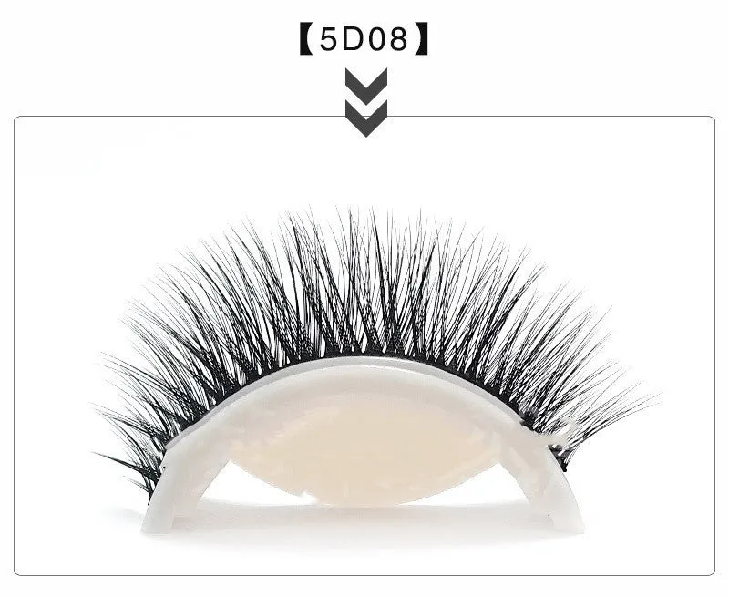 Five glue-free self-adhesive false eyelashes in natural long style with chemical fibre, shown on a tray