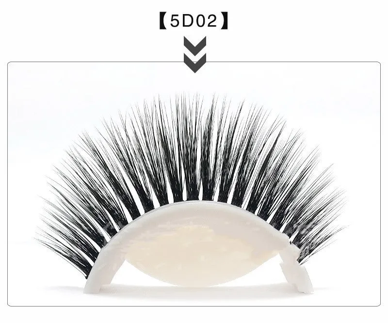 Five glue-free self-adhesive false eyelashes in natural long style with chemical fibre, shown on a tray
