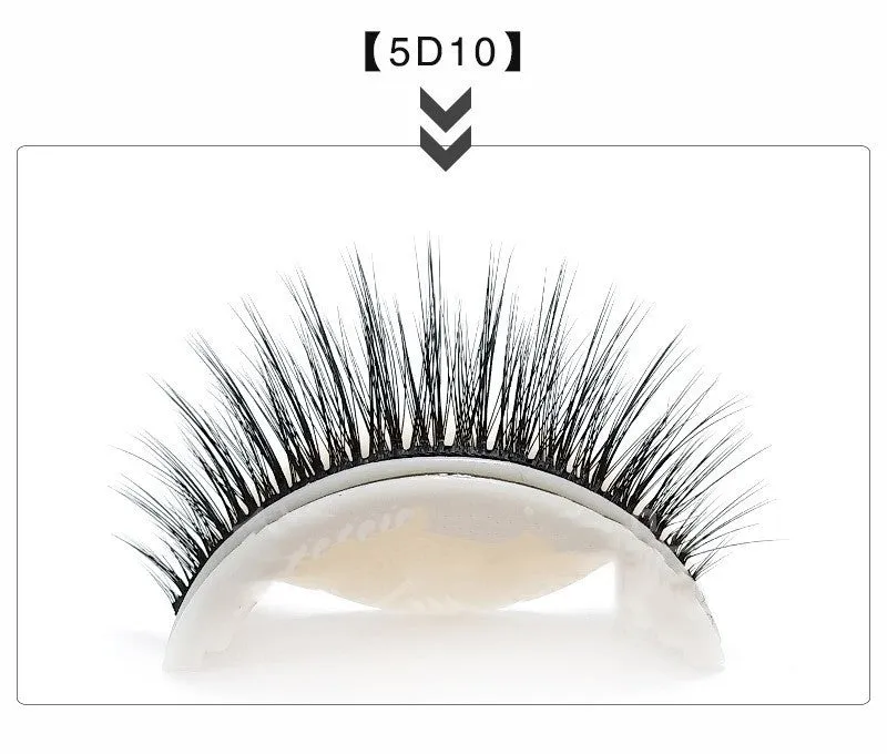 Five glue-free self-adhesive false eyelashes in natural long style with chemical fibre, shown on a tray