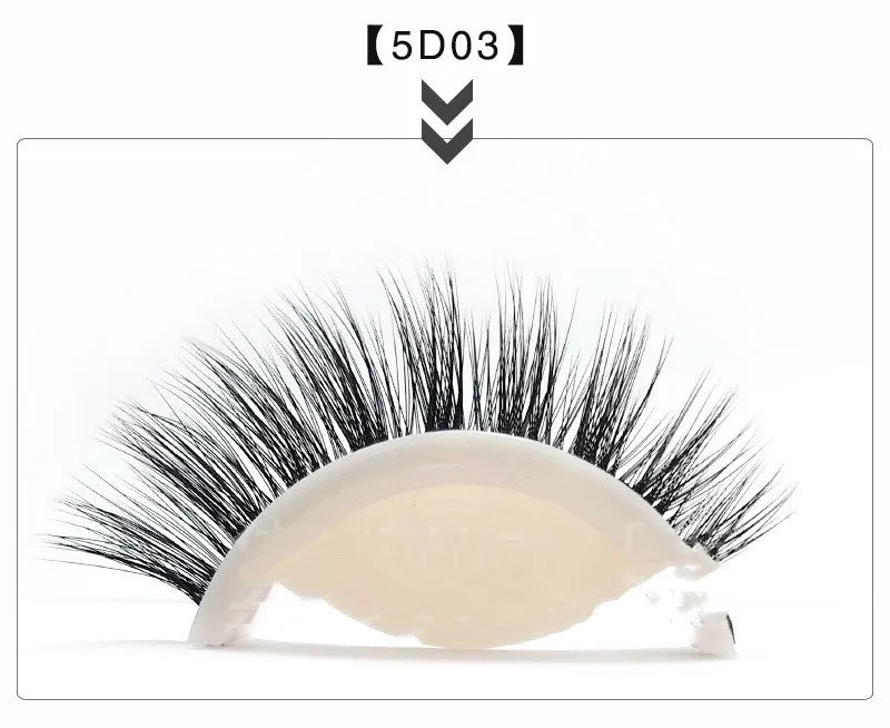 Five glue-free self-adhesive false eyelashes in natural long style with chemical fibre, shown on a tray