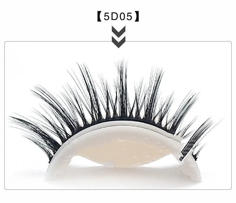 Five glue-free self-adhesive false eyelashes in natural long style with chemical fibre, shown on a tray