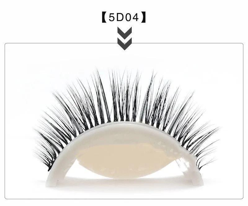Five glue-free self-adhesive false eyelashes in natural long style with chemical fibre, shown on a tray