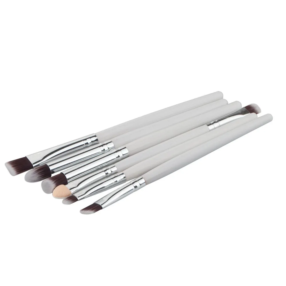 6-piece eye makeup brush set with wood handle and nylon bristles in black, green black, purple black, and white options
