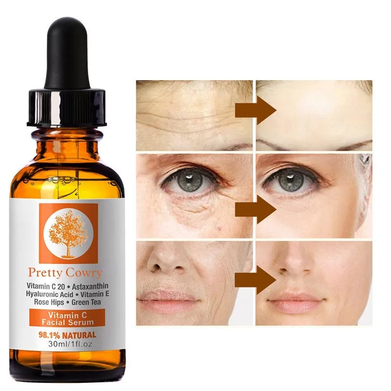 Vitamin C brightening serum in a 30ml bottle for skin whitening and freckle removal