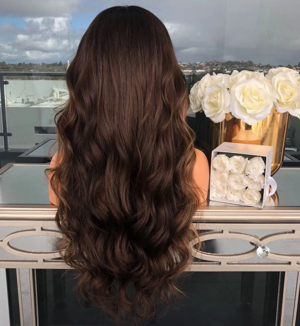Long brown wig with high temperature wire hairline for natural look