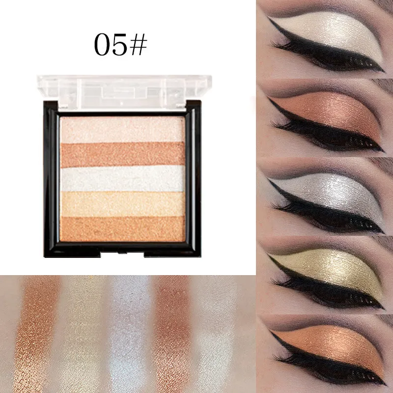 A compact highlighting eye shadow palette with six colour pans for contouring and brightening makeup.