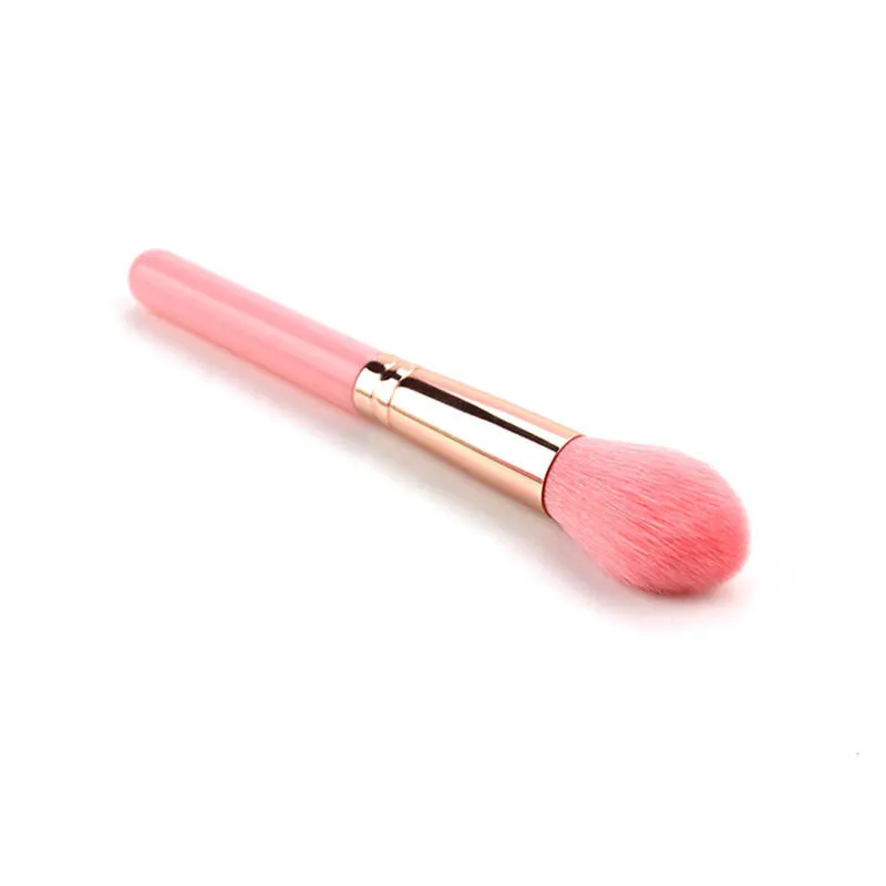 Pink blush brush with corrugated silk nylon bristles and plastic handle 15cm total length