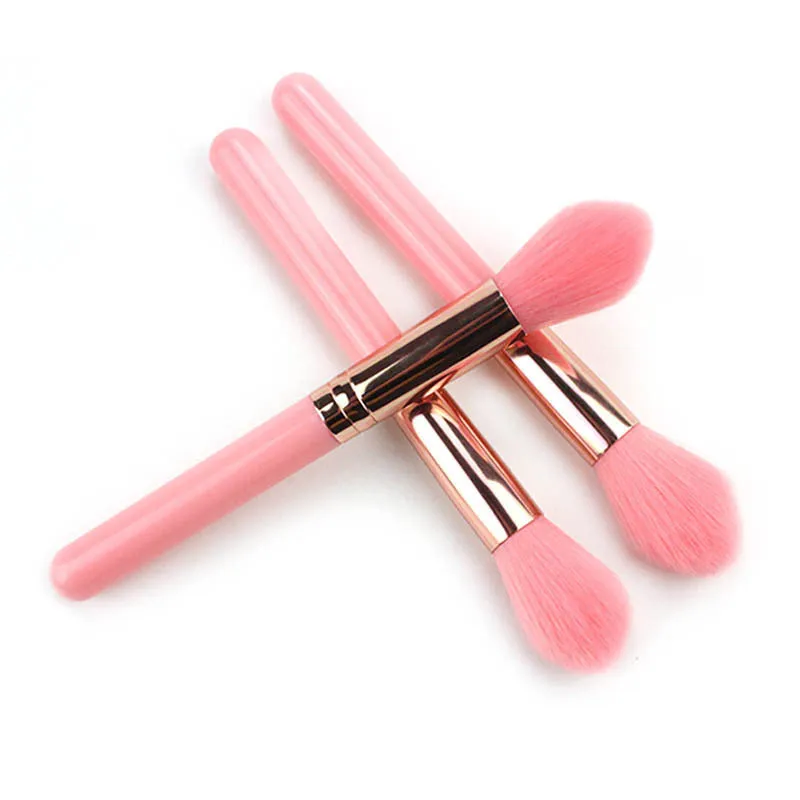 Pink blush brush with corrugated silk nylon bristles and plastic handle 15cm total length
