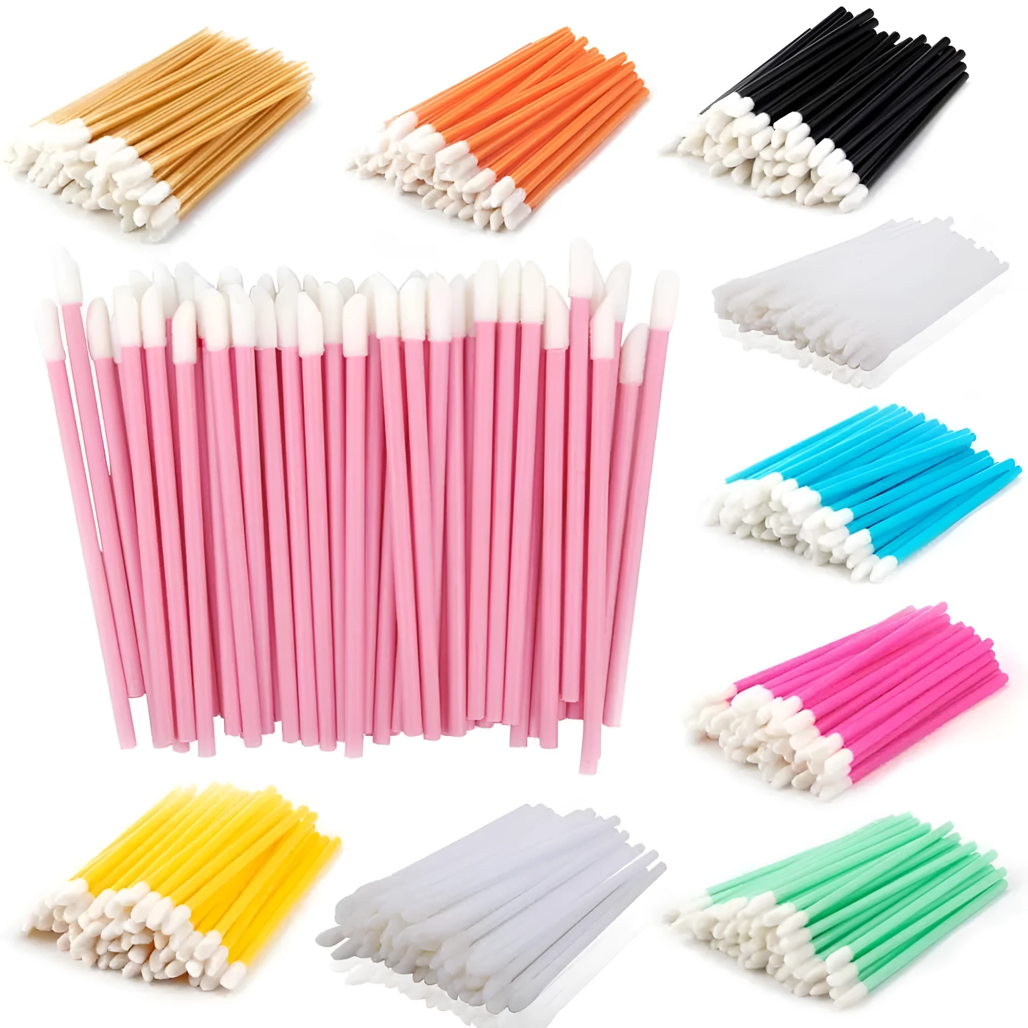 Disposable lip brush stick with flocking head and polypropylene handle in multiple colours