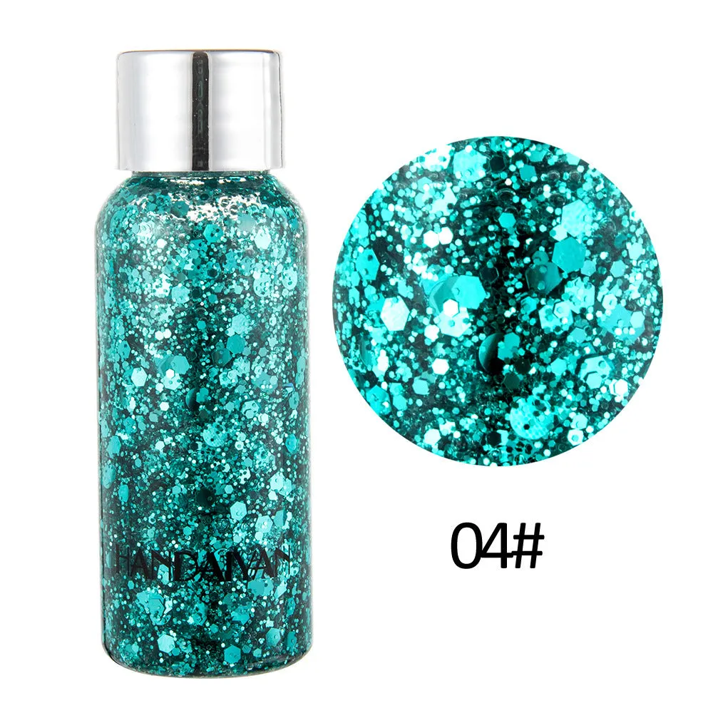 Chunky glitter body gel with laser sequins in a small pot, suitable for face hair nails and body decoration