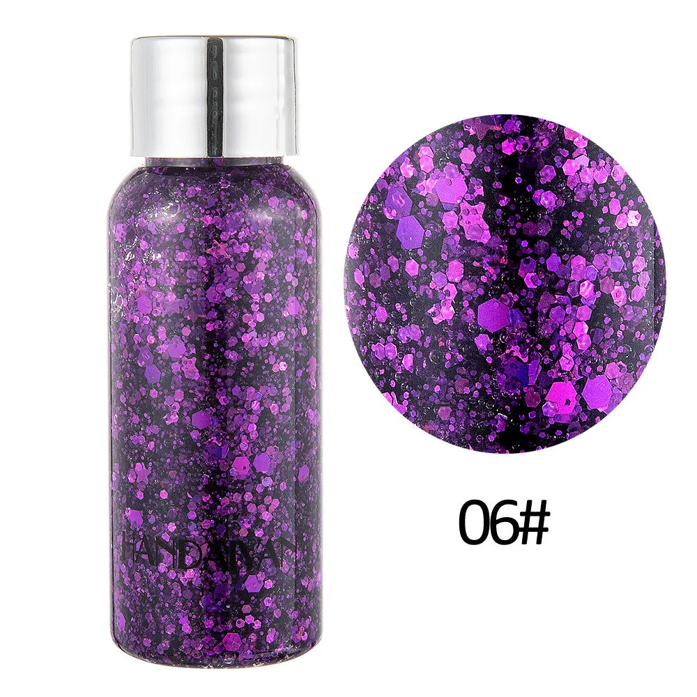 Chunky glitter body gel with laser sequins in a small pot, suitable for face hair nails and body decoration