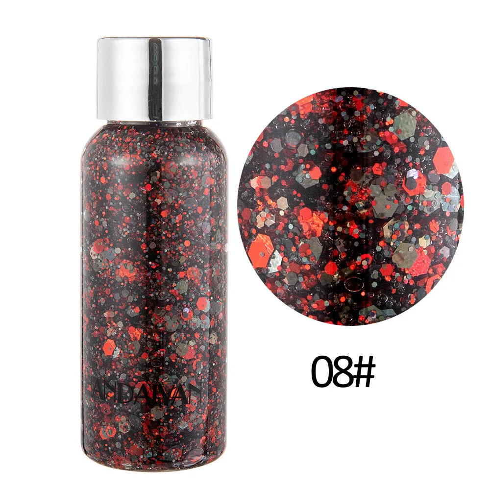 Chunky glitter body gel with laser sequins in a small pot, suitable for face hair nails and body decoration