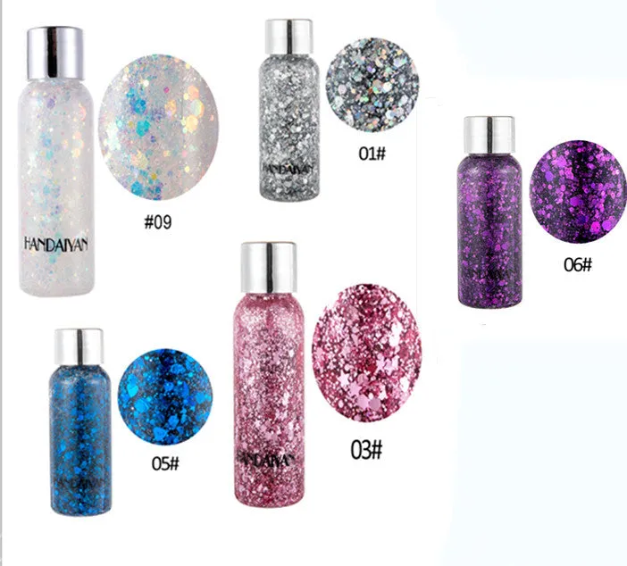 Chunky glitter body gel with laser sequins in a small pot, suitable for face hair nails and body decoration