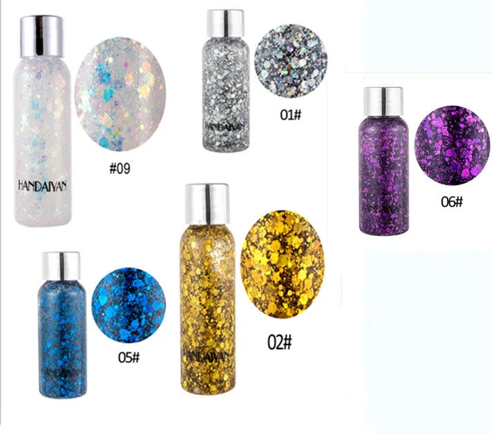 Chunky glitter body gel with laser sequins in a small pot, suitable for face hair nails and body decoration